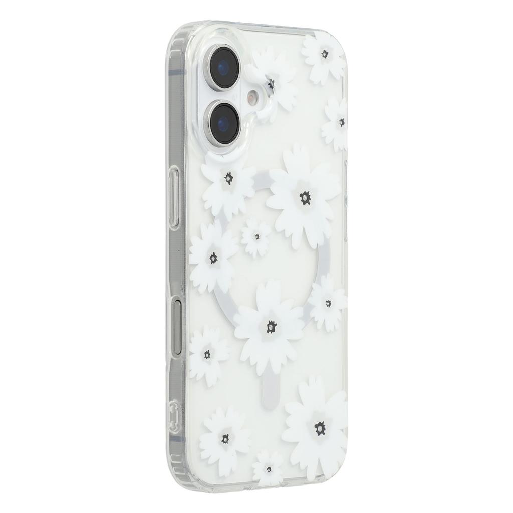 For iPhone 16 Magnetic Case IMD Flower Pattern TPU+PC Clear Back Phone Cover