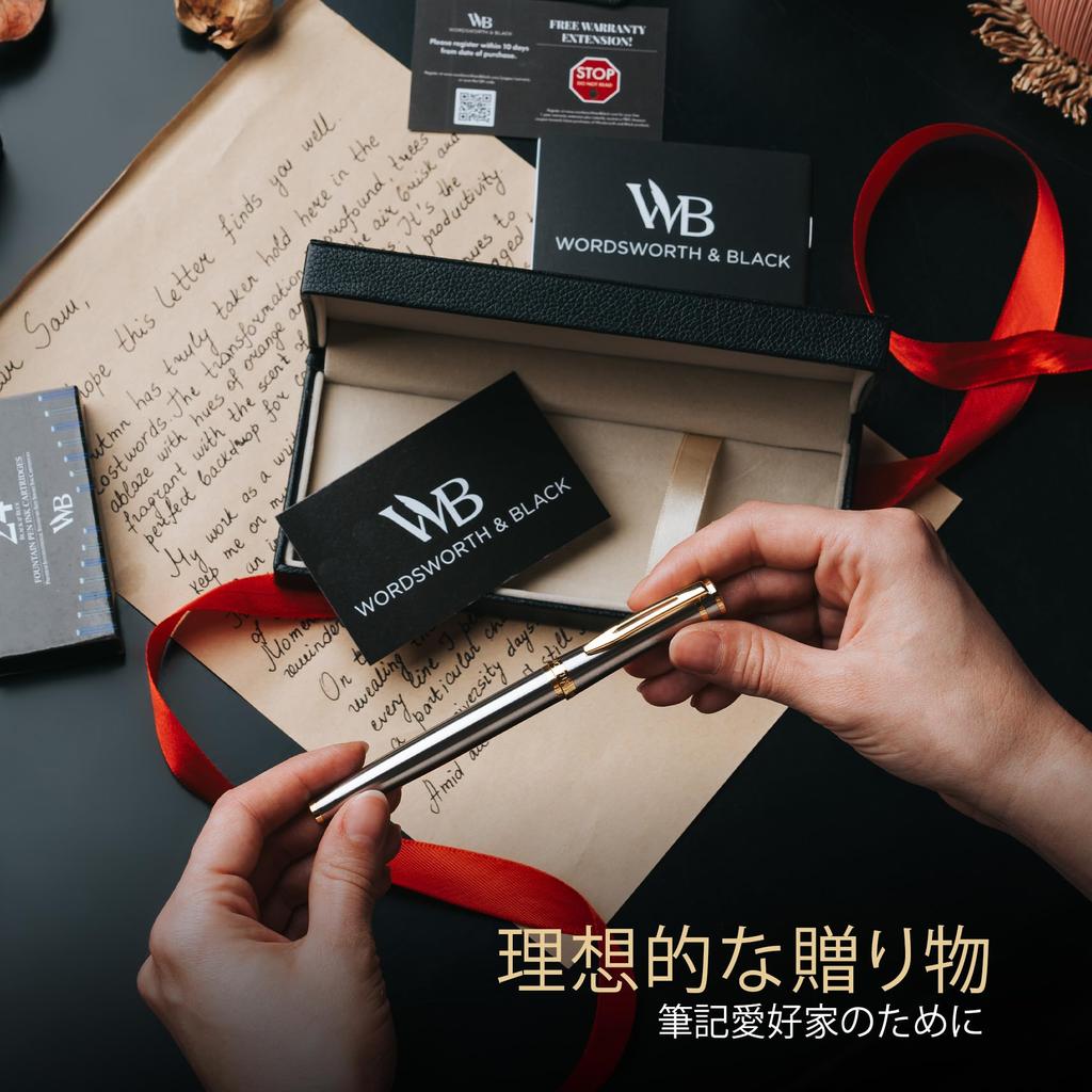 Wordsworth Black Fountain Pen Medium 6 Ink Cartridges and Ink Refill Gift Smooth Writing Pen Unisex & Set, Point, Converter, Case, Journaling,