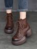 Johnature Genuine Leather Short Boots Thick Soled Platform Shoes Vintage Round Toe Boots
