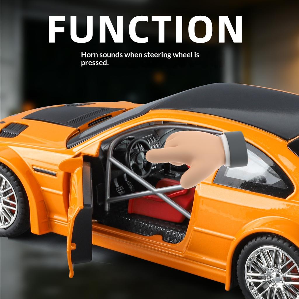 1/24 M3 GTR E46 Металлическая литая модель автомобиля Звук и свет Симуляция Оттяжка Мальчик Игрушечная машина Настольный дисплей Украшение Подарок на день рождения
