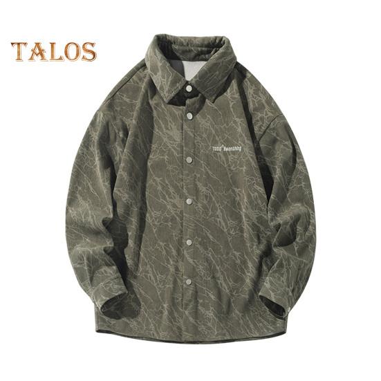 Весна Осень Мужская Рубашка Ретро Американский Стиль Вельвет Вышивка Японский Стиль Свободный Однобортный Топ Длинные Рукава Средней Длины С Отворотом