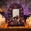 Unique Festival Gift Ideas Dia De Los Muertos Wooden Photo Frame Tabletop Decor, Day of The Dead Sugar Skull Ornaments Memorial Picture Holder