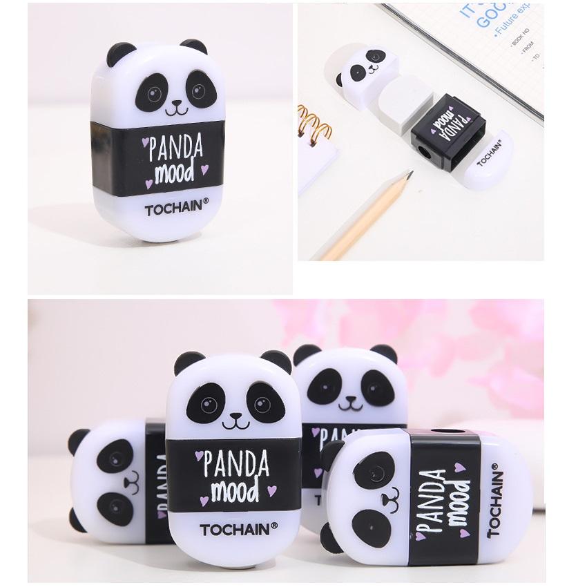 1pcs Panda Mood Eraser with Pencil Sharpener Rubber Cleaning Tools Office School Student