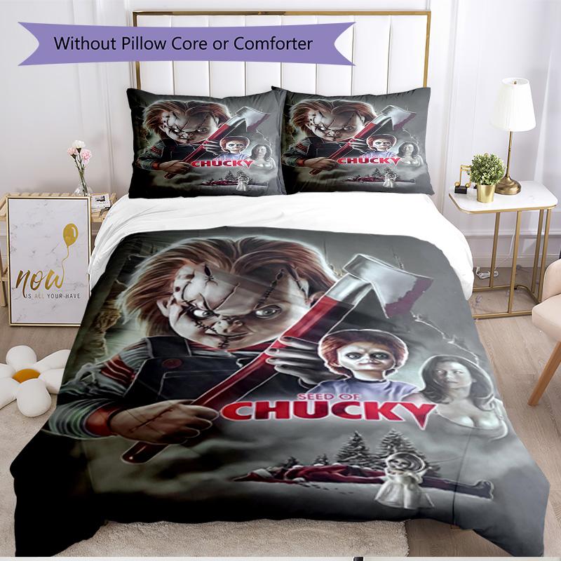 3pcs Duvet Cover Set (1*Duvet Cover + 2*Pillowcase, Without Core), Bride of Chucky Print Soft All‑Season Bedding Set, Home Bedroom Decor Gift