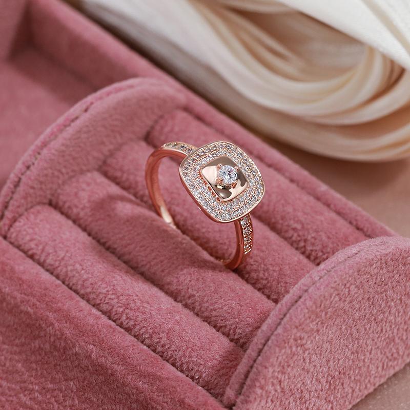 Kinel Square Zircon Full Paved Women's Ring Vintage Rose Gold Color Jewelry