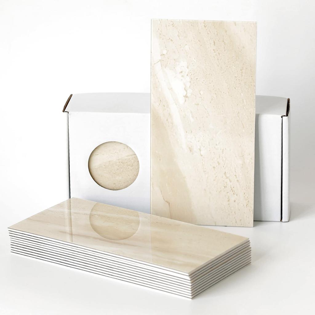 Es DECOR Marble Tile Sheet Kitchen Tile Seal Waterproof Heat Resistant Marble Tile Wall DIY 23 Sheets (Beige)