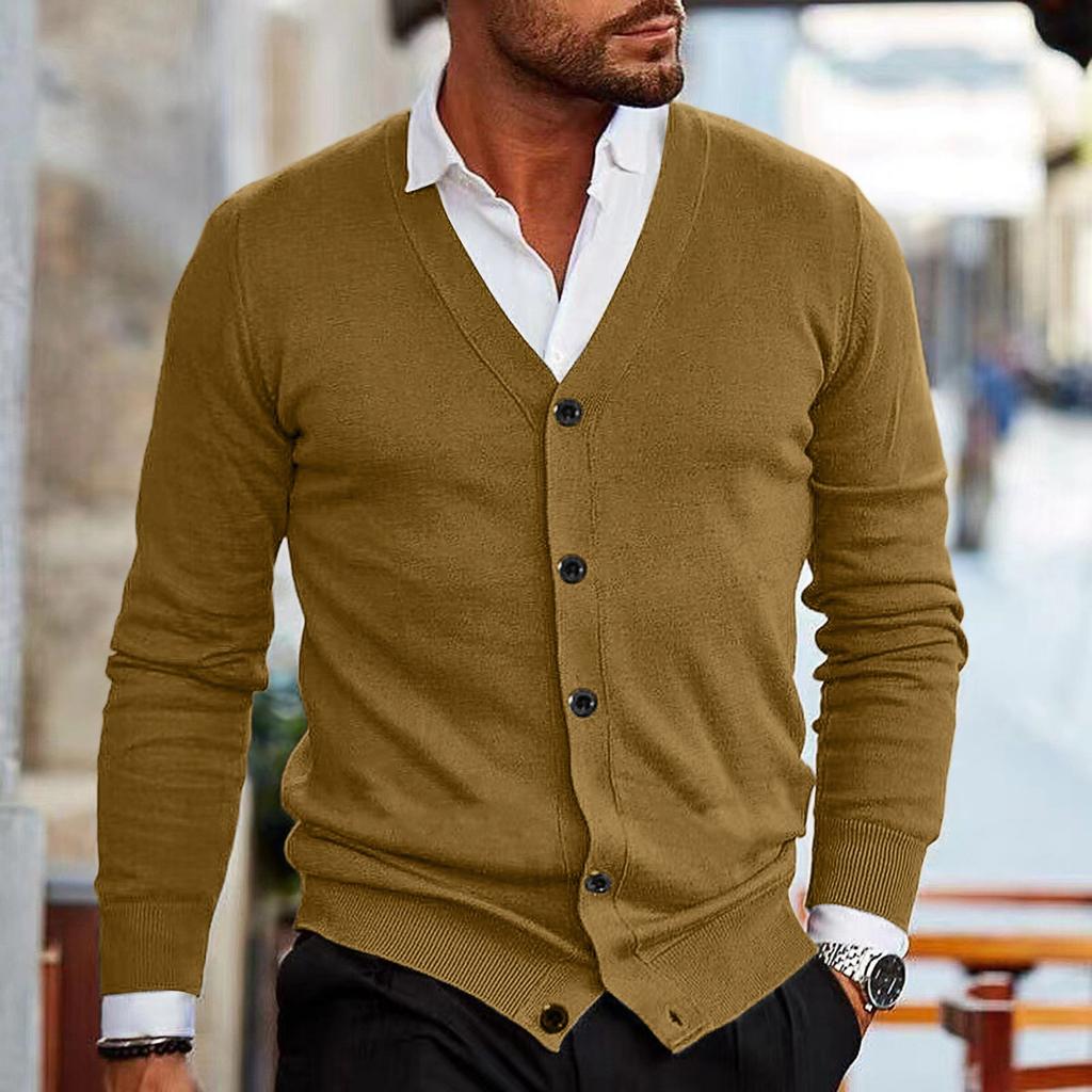 Мужская повседневная трикотажная приталенная рубашка-куртка с V-образным вырезом