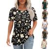 Женский модный повседневный короткий рукав пуловер с цветочным принтом и круглым вырезом на пуговицах