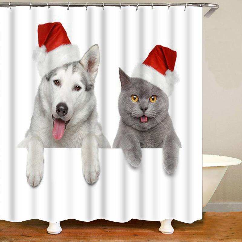 Cute Siberian Husky Shower Curtain Christmas Shower Curtain Set Husky Dog Puppy Bathroom Curtain Pet Dogs Christmas Home Decor