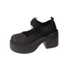 Chinese Style Mary Jane Shoes Women's Platform Lace Bow Round Head Chunky Heel Pumps