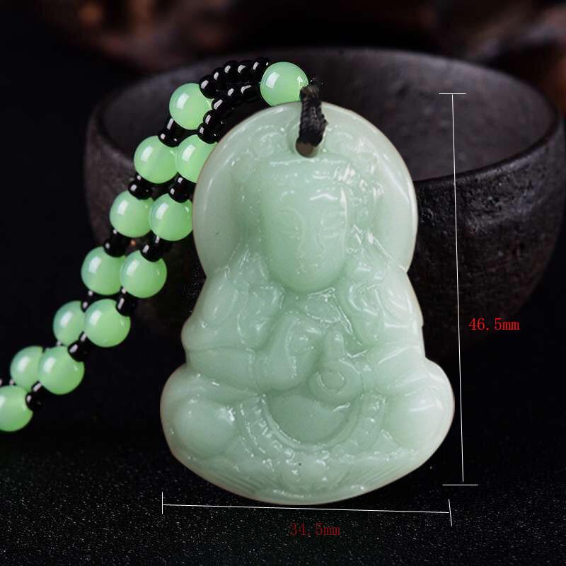 Ethnic Style Imitation Malachite Guanyin Buddha Sweater Chain Necklace for Men & Women