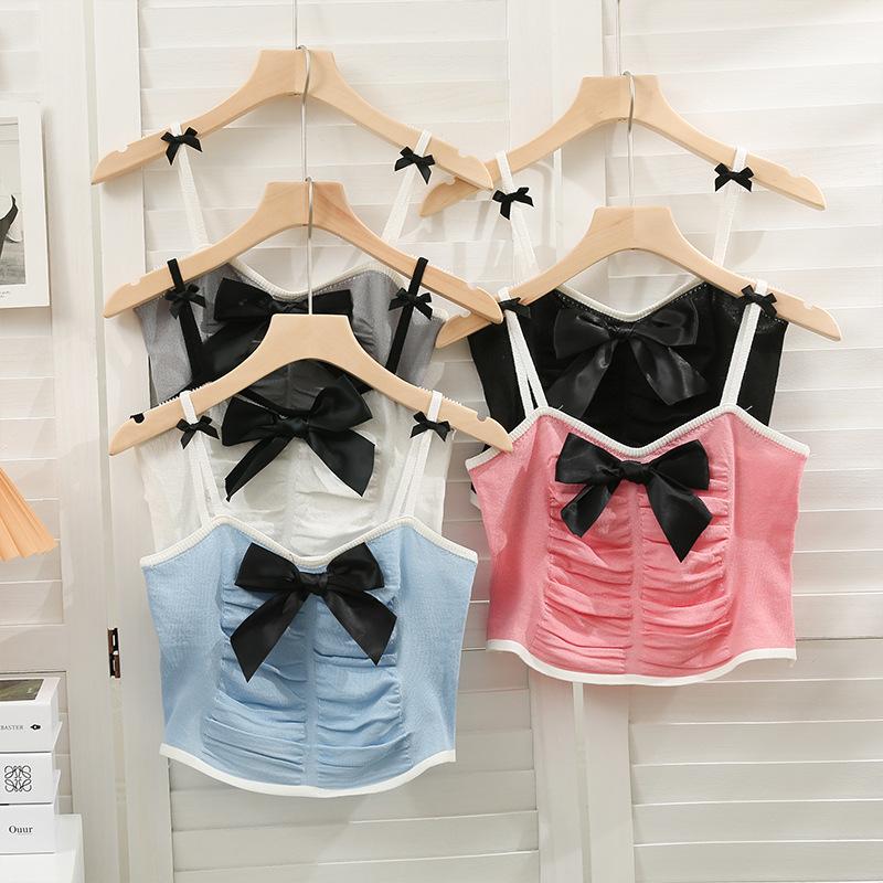 Чистый красный новый дизайн Sense Niche Outside Wearing Bow Sexy Spice Little Halter жилет Топ женский летний