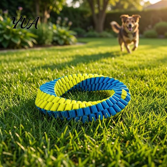 Interactive Play Toys for Dogs Dog Dental Tug Toy, Textured Woven Nylon Chew Teeth Cleaning Round or Figure 8 Design, Washable Toy Chewing Tugging