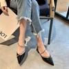 Fashion 2025 Summer New Women's Fashion Comfortable High Heels Women's Shoes Slip-on Pointed Toe Rhinestone Sandals Zapatillas Mujer