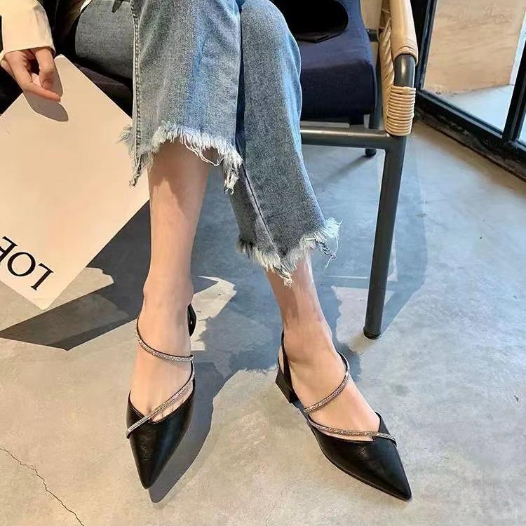Fashion 2025 Summer New Women's Fashion Comfortable High Heels Women's Shoes Slip-on Pointed Toe Rhinestone Sandals Zapatillas Mujer