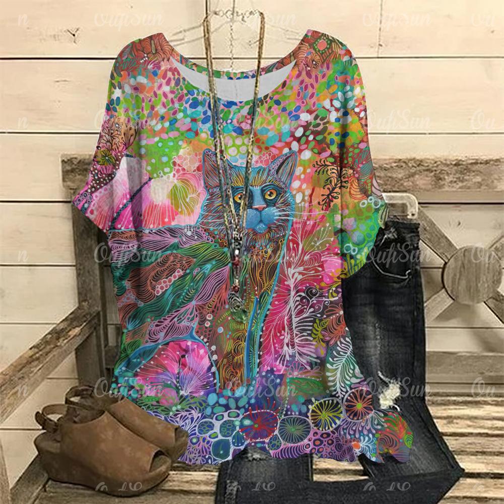 Женские футболки с круглым вырезом, ретро-цветочные принты, повседневные пуловеры, свободные футболки с короткими рукавами, женская модная одежда на лето