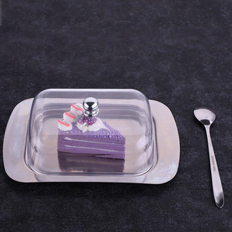 Butter Dish Box Container Cheese Bread Storage Tray With See-Through Lid
