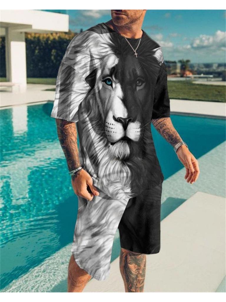 Summer Men's Tracksuit Oversized Clothes Two Pieces Set Vintage Casual Streetwear 3D Printed Beach Set Men Tshirt Shorts Outfits