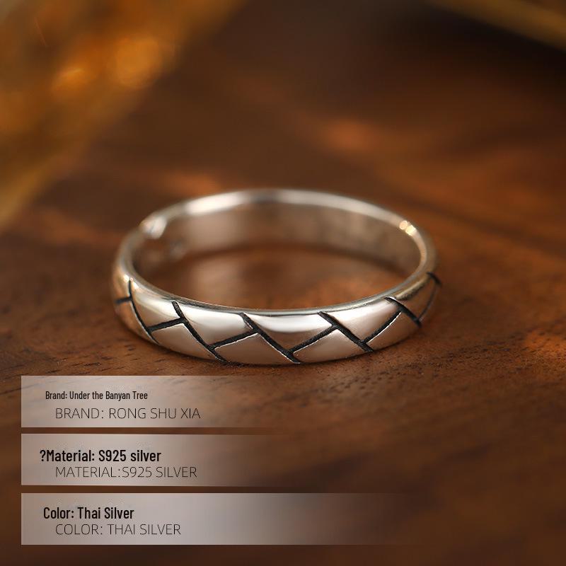Banyan Tree S925 Серебряное ретро корейско-тайское регулируемое стековое кольцо для женщин