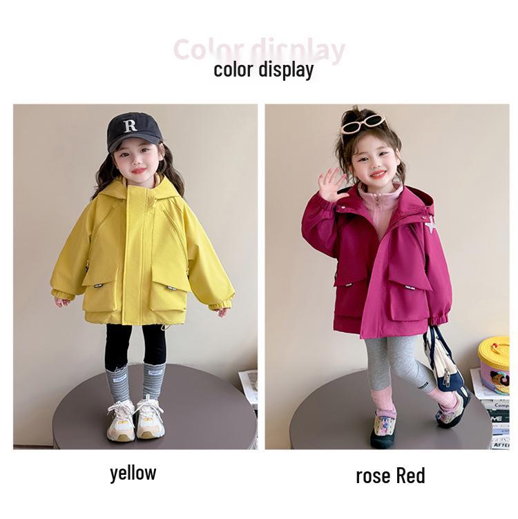 2025 Девичья ветрозащитная куртка: Стильное демисезонное пальто-штормовка 2-в-1 со съемной частью