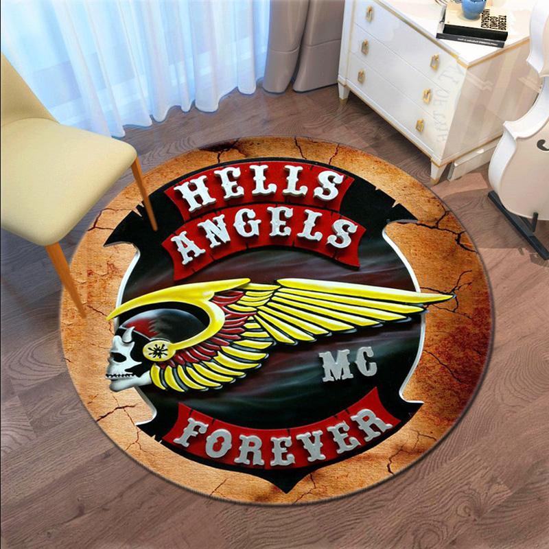 Gang violence Motorcycle enthusiasts Hells Angels Motorcycle Club circular carpet is soft, home, bedroom, door mat decoration, and non slip carpet E5