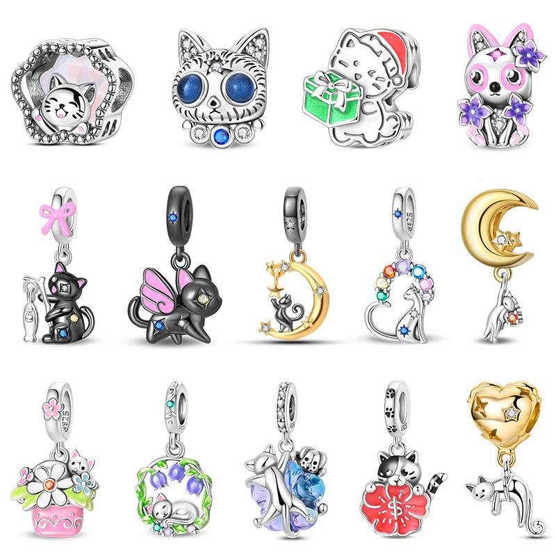 Charms Copper Moon Luminous Magical Cat Charms Beads Fit Original Bracelets Fashion Diy Jewelry Birthday Gifts