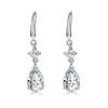 Real 925 Sterling Silver Long Tassel Crystal Oval Drop Earring For Women Girls Wedding Party Elegant Jewelry