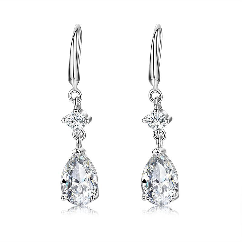 Real 925 Sterling Silver Long Tassel Crystal Oval Drop Earring For Women Girls Wedding Party Elegant Jewelry