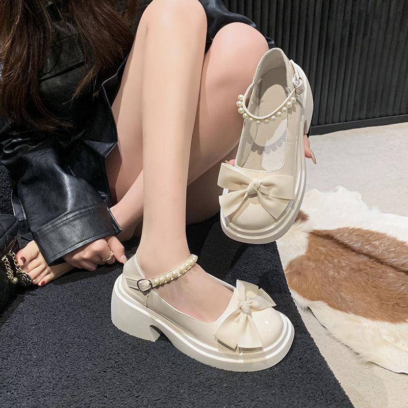 Mary Jane Small Leather Shoes Women's Shoes Platform Height Increase In the Summer and Autumn of 2024 New Sweet Bow Super Soft Versatile Single Shoes