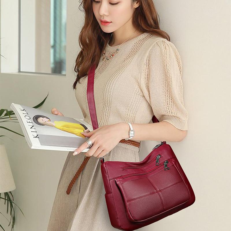 Women's Crossbody Bag Multi-Layer Bag Soft Leather Middle-Aged Mother Shoulder Bag