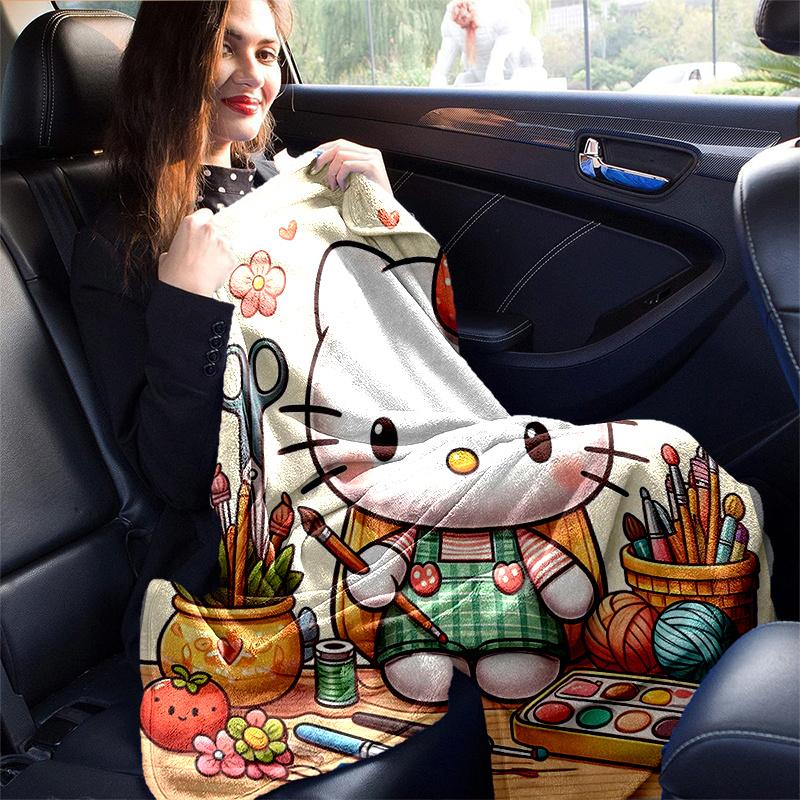 1pc Hello Kitty's Artistic Haven Cartoon Blanket, Soft Throw for Home Decor, Gift Idea, Living Room, Travel, Camping, Car Blankets, Beach, Office Naps