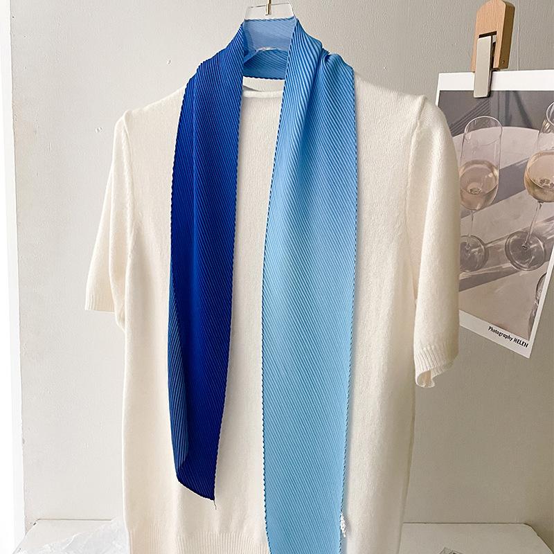 Women Pleated Head Scarf Wraps Scarves Neckerchief Bandana Solid Color