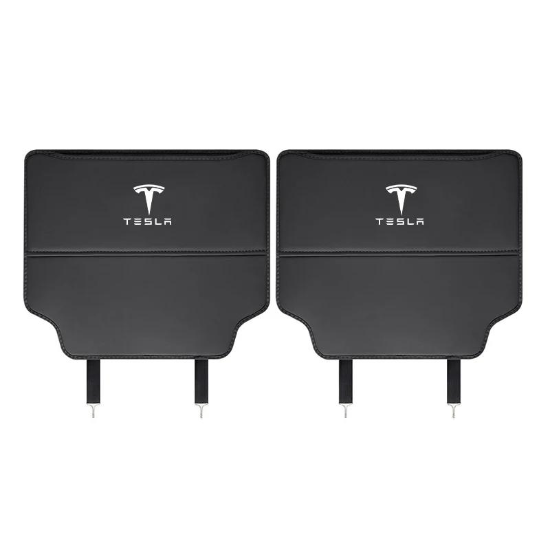 Car Sticker Tesla 2Pc Leather Car Seat Back Kick Pad Leather Protector Car Upholstery Auto Accessories For Tesla Model 3 Model Y