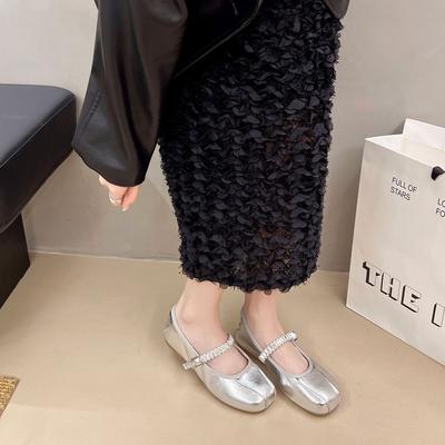 Французские красивые серебристые туфли на плоской подошве, женские удобные новые летние туфли Мэри Джейн для юбки, балетные вечерние туфли