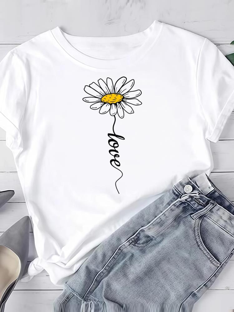 (Азиатский размер) любовь печать Одежда Футболка Женская Мода Футболка Топ Женщина Принт Женский Короткий Рукав Графические Футболки