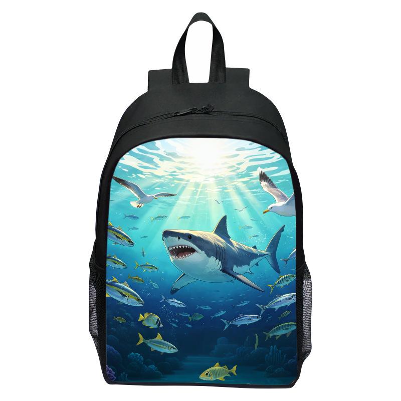 Shark Underwater World Eagle Print Backpack for Kids, Cartoon Double Shoulder School Bag, Lightweight Casual Daypack