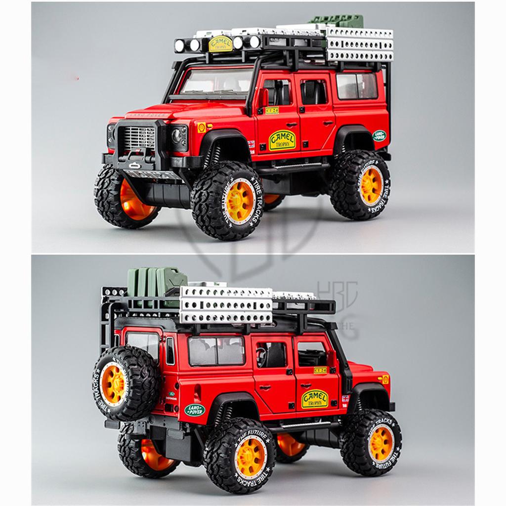 1:28 масштабов Camel Trophy Defender Литые игрушки из сплава Модели автомобилей, металлические игрушечные транспортные средства с функцией откатывания Коллекции света и звука Подарки