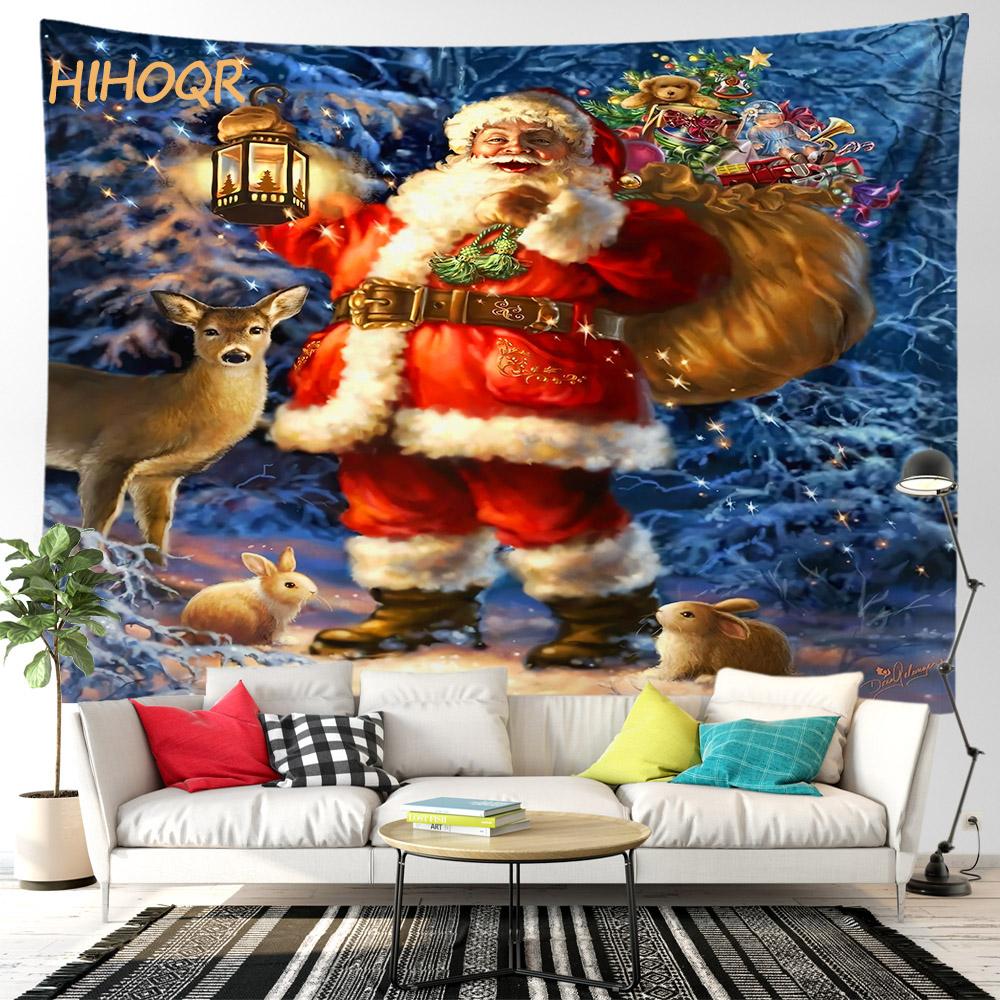 Christmas Tapestry Santa Claus Aesthetic Room Decor Christmas Fireplace Background Tapestry Wall Hanging Home Holiday Decoration