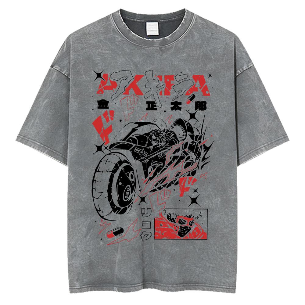 Anime Akira Vintage Washed T Shirts 90s Manga Shotaro Kaneda Graphic Tshirt Men Women Clothing Cotton Casual Oversized Tshirts