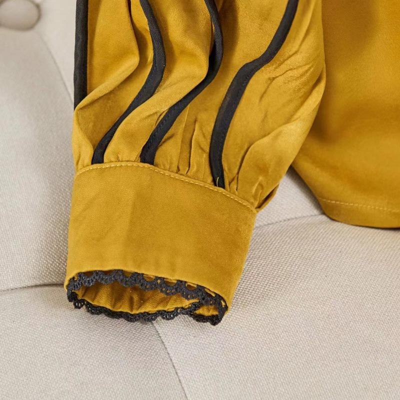 Элегантная мода повседневная однотонная атласная рубашка на пуговицах осенняя рубашка с воротником-стойкой и длинным рукавом свободные пуловеры топы женская одежда