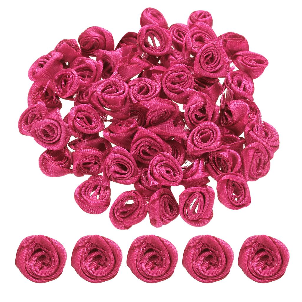 100Pcs 1.5cm Mini Satin Ribbon Roses Handmade Rolled Rosette Flower for DIY Crafting Accessories Sewing Wrapping Decoration