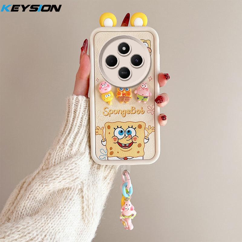 KEYSION Милый чехол с 3D-мультяшным рисунком для Redmi 14C с браслетом, мягкий силиконовый противоударный чехол для телефона Xiaomi POCO C75