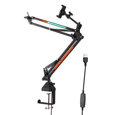 Стойка для микрофона с подставкой для телефона, 120 светодиодных бусин RGB, регулируемая яркость