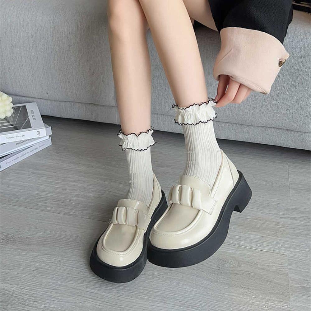 Warm Comfortable Trendy Thick Flower Ruffle Frilly Middle Tube Women Camellia Socks Cotton Hosiery Korean Style Socks