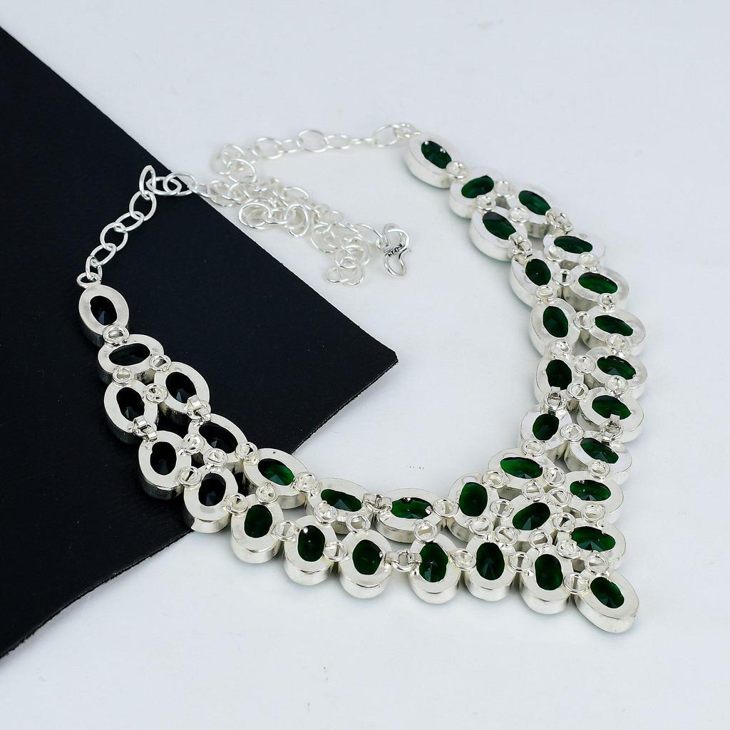 Ожерелье из серебра 925 пробы с зеленым турмалином, серебряное ожерелье с зеленым турмалином для жены, ожерелье унисекс, подарок на помолвку