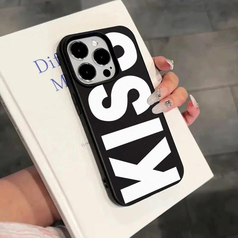 Чехол для телефона с английскими буквами Kiss для Samsung S25 S24 S23 Ultra FE A56 A55 A53 A54 A34 A16 A35 A36 A26 A05S A06 A07 A15 A17