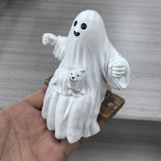 Halloween Swing Ghost Statue Resin Ghost Dog Witch On A Swing Figurine Outdoor Tree Hanging Ornament for Garden Patio Lawn Yard Decor