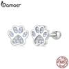 BAMOER 925 Sterling Silver Cute Dog Paw Stud Earrings Opal Footprint Earrings for Women Girls Birthday Gift