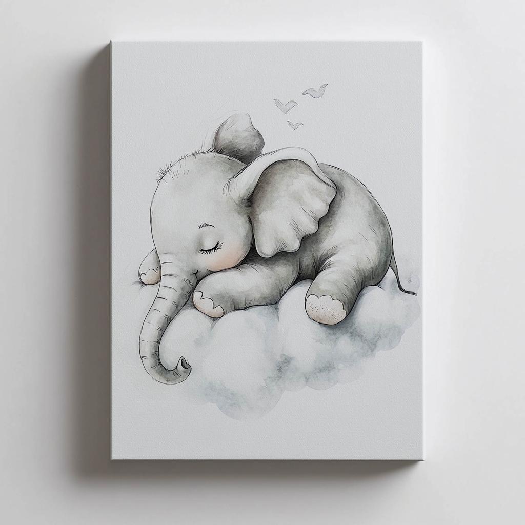 Plakat Senny Słonik Na Chmurze Plakat Senny Słonik Na Chmurze, 40X50 Cm, Rama Aluminiowa Czarna, Papier Matowy 230 Gsm