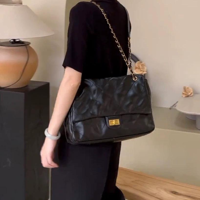 Сумка-шоппер с ромбовидной цепочкой для аэропорта, из натуральной кожи первого слоя, большая вместимость, высококлассная сумка через плечо для commuters